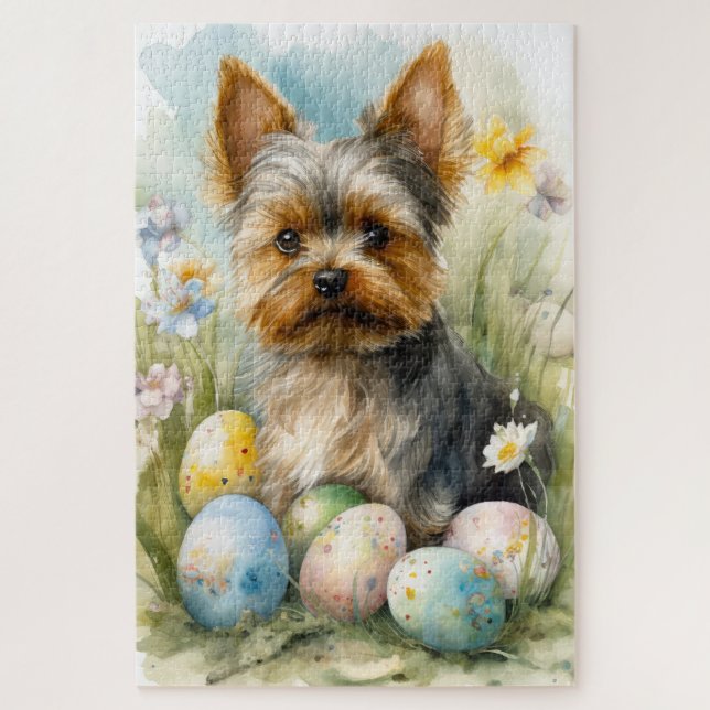 Yorkshire Terrier Dog mit Ostereier Urlaub Puzzle (Vertikal)
