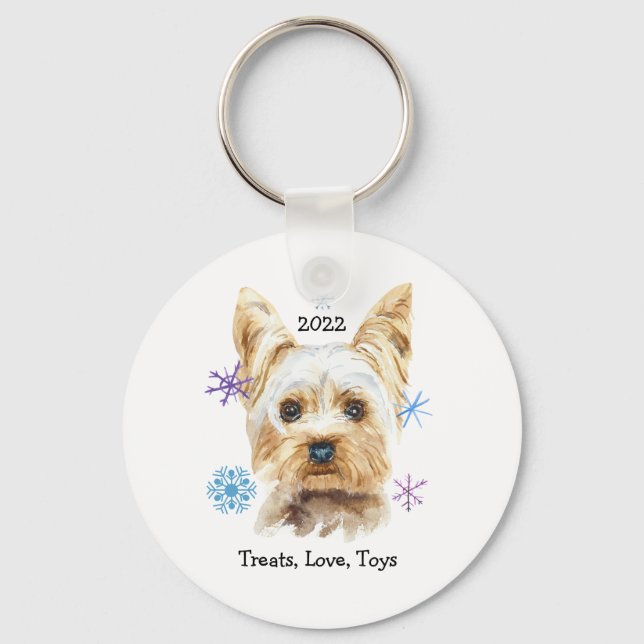 Yorkshire Terrier Dog mit Snowflakes Wasserfarbe Schlüsselanhänger (Vorderseite)