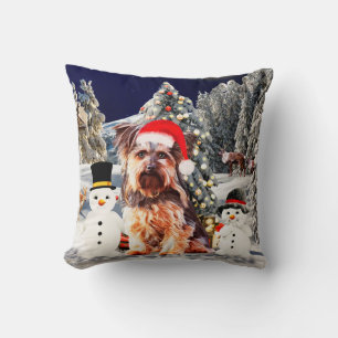Yorkshire Terrier Dog mit Weihnachts-Weihnachtsman Kissen