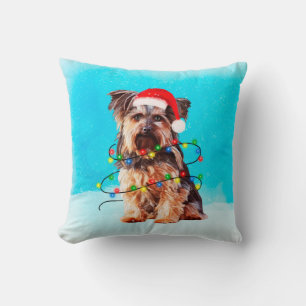Yorkshire Terrier Dog mit Weihnachts-Weihnachtsman Kissen