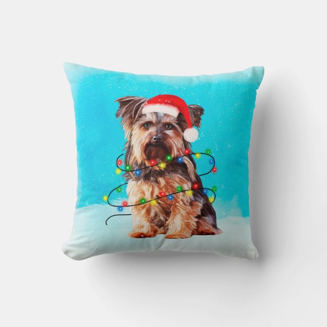 Yorkshire Terrier Dog mit Weihnachts-Weihnachtsman Kissen (Vorderseite)