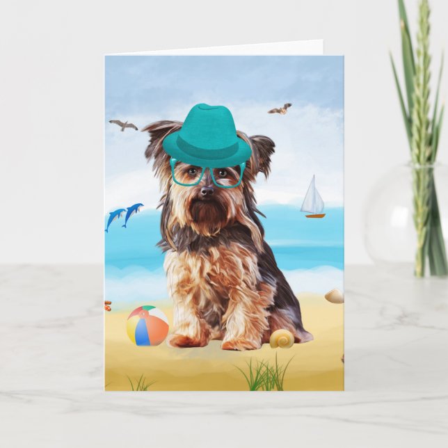 Yorkshire Terrier Dog on Beach Karte (Vorderseite)