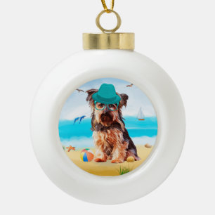 Yorkshire Terrier Dog on Beach Keramik Kugel-Ornament