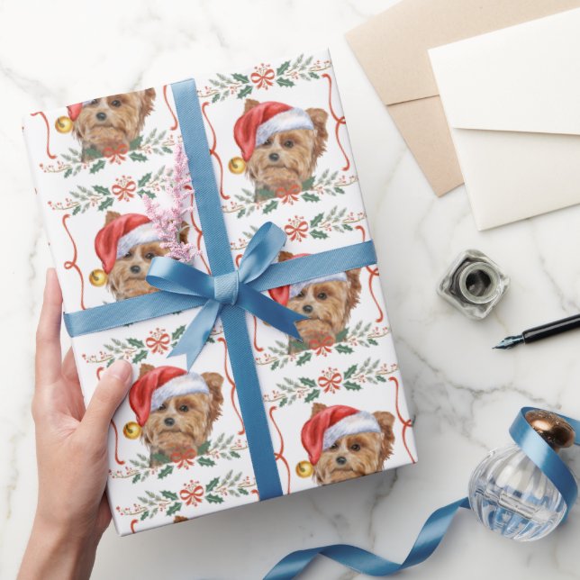 Yorkshire Terrier Dog Santa Christmas Geschenkpapier (Schenken)