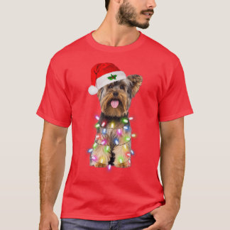 Yorkshire Terrier dog Santa Christmas Tree Lights T-Shirt
