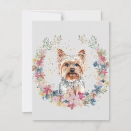 Yorkshire Terrier Dog Spring Floons Monogram Mitteilungskarte