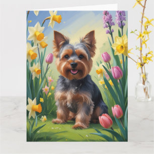 Yorkshire Terrier Dog Spring Flowers Karte