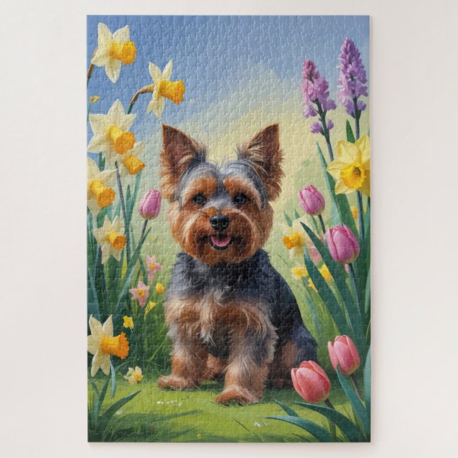 Yorkshire Terrier Dog Spring Flowers Puzzle (Vertikal)