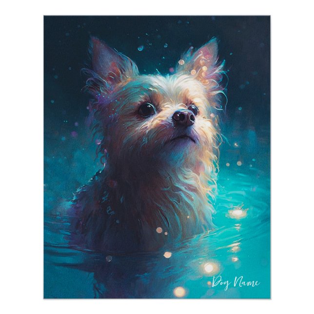 Yorkshire Terrier dog swimming in water 005 Poster (Vorderseite)