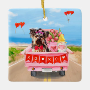 Yorkshire Terrier Dog Valentine's Day Truck Hearts Keramikornament