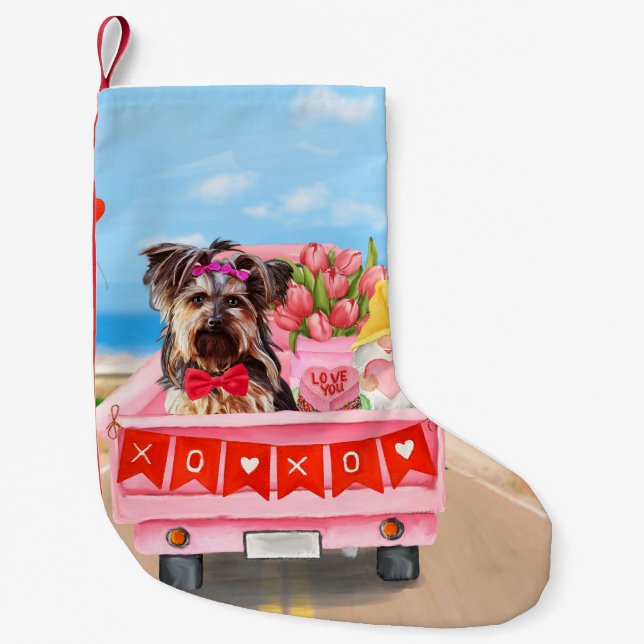 Yorkshire Terrier Dog Valentine's Day Truck Hearts Kleiner Weihnachtsstrumpf (Vorderseite)