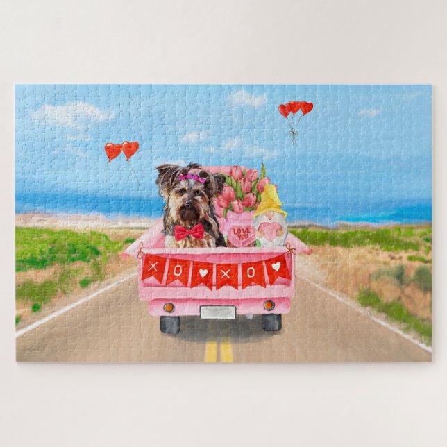 Yorkshire Terrier Dog Valentine's Day Truck Hearts Puzzle (Horizontal)