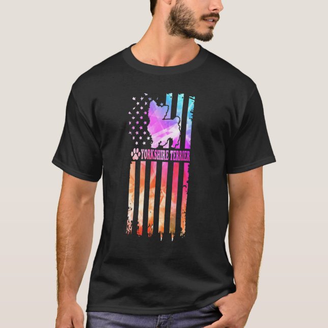 Yorkshire Terrier Dog Watercolor American Flag T-Shirt (Vorderseite)