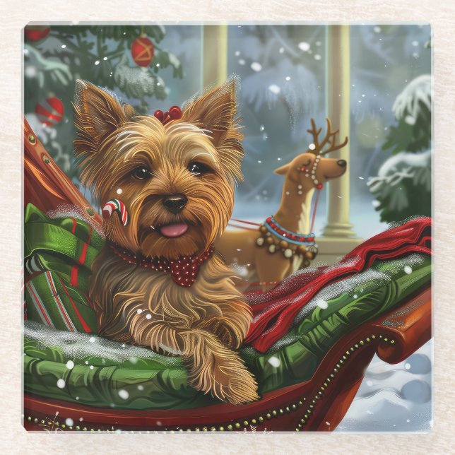 Yorkshire Terrier Dog Weihnachtsfest Glasuntersetzer (Vorderseite)