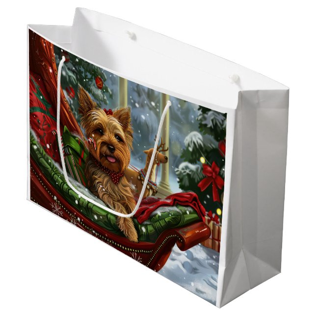 Yorkshire Terrier Dog Weihnachtsfest Große Geschenktüte (Vorderseite Schrägansicht)