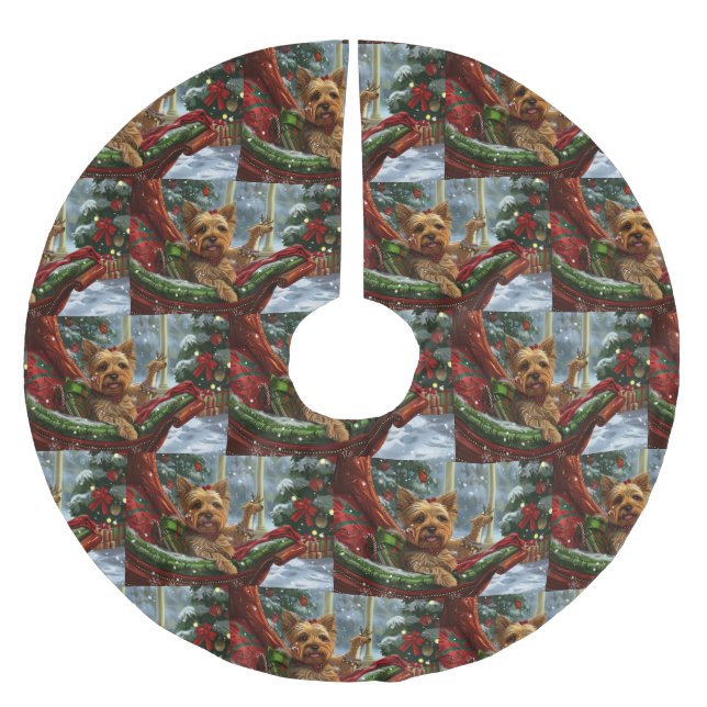 Yorkshire Terrier Dog Weihnachtsfest Polyester Weihnachtsbaumdecke (Vorderseite)