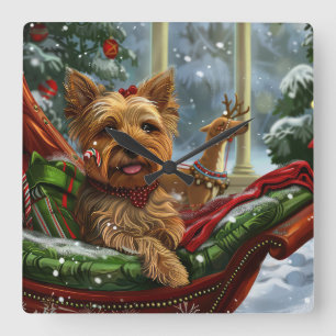 Yorkshire Terrier Dog Weihnachtsfest Quadratische Wanduhr