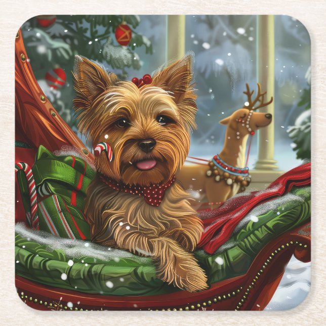 Yorkshire Terrier Dog Weihnachtsfest Rechteckiger Pappuntersetzer (Vorderseite)