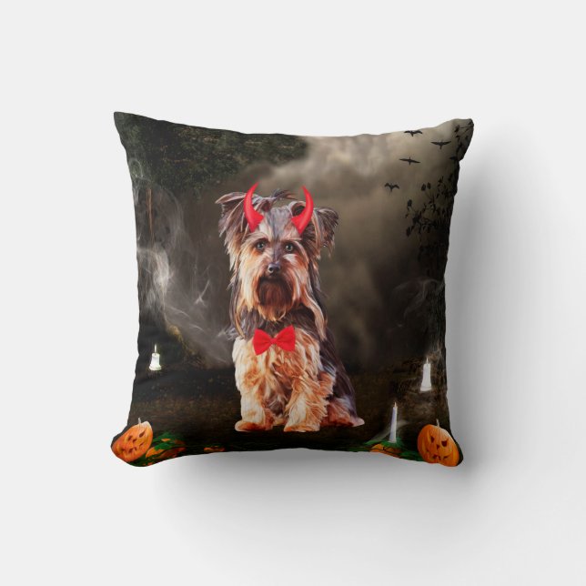 Yorkshire Terrier Dog zu Halloween Kissen (Vorderseite)