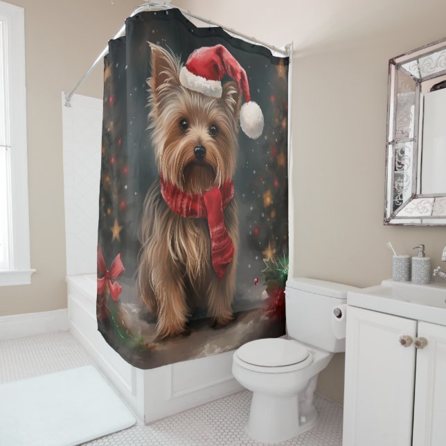 Yorkshire Terrier Dog zu Weihnachten im Schnee Duschvorhang (Beispiel)