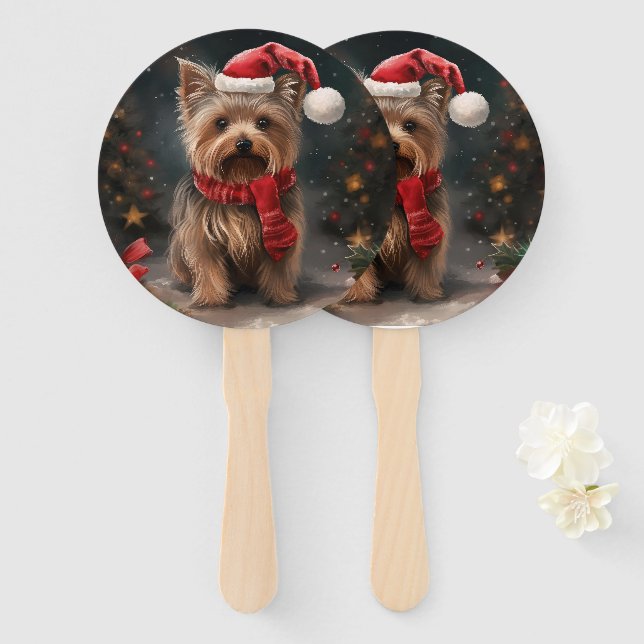 Yorkshire Terrier Dog zu Weihnachten im Schnee Fächer (Vorne und Hinten)