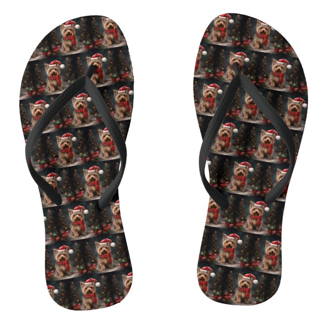 Yorkshire Terrier Dog zu Weihnachten im Schnee Flip Flops (Fußbett)