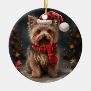 Yorkshire Terrier Dog zu Weihnachten im Schnee Keramik Ornament