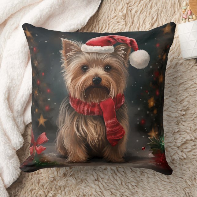Yorkshire Terrier Dog zu Weihnachten im Schnee Kissen (Decke)