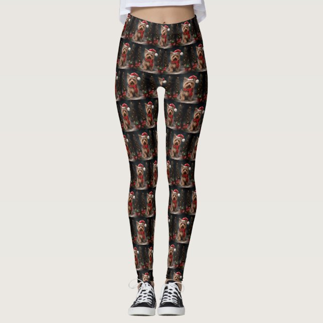 Yorkshire Terrier Dog zu Weihnachten im Schnee Leggings (Vorderseite)