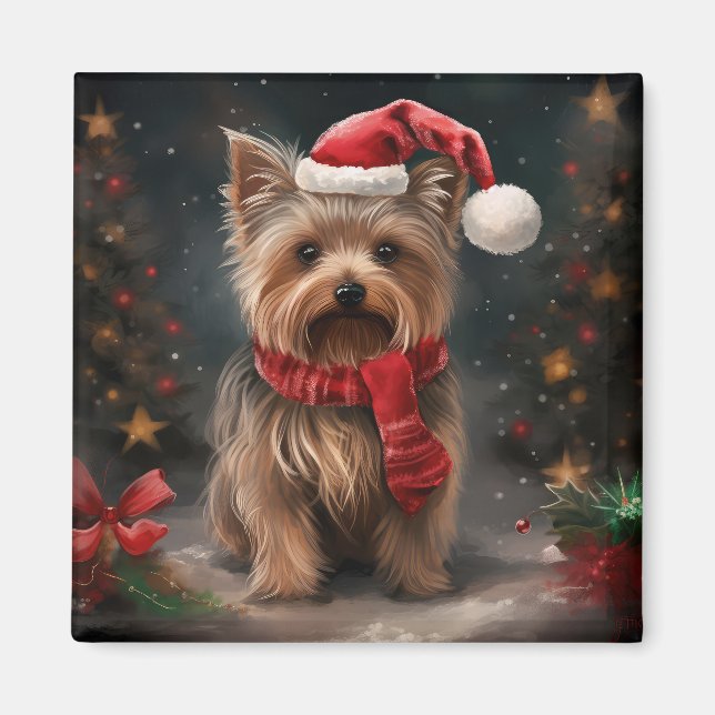 Yorkshire Terrier Dog zu Weihnachten im Schnee Magnet (Vorne)