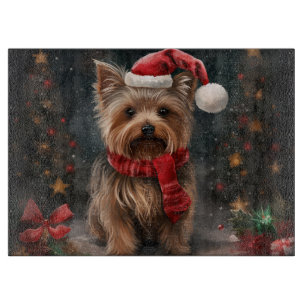 Yorkshire Terrier Dog zu Weihnachten im Schnee Schneidebrett