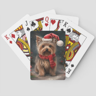 Yorkshire Terrier Dog zu Weihnachten im Schnee Spielkarten