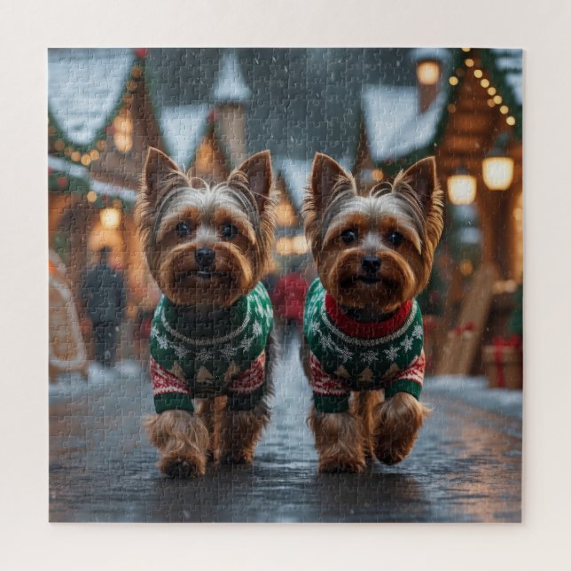 Yorkshire Terrier Dogs Christmas Snow Holiday  Puzzle (Vertikal)