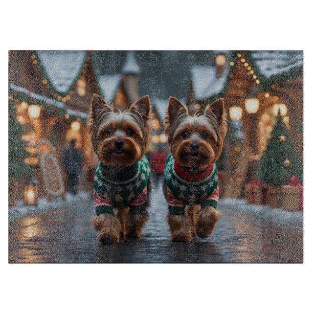 Yorkshire Terrier Dogs Christmas Snow Holiday  Schneidebrett (Vorderseite)