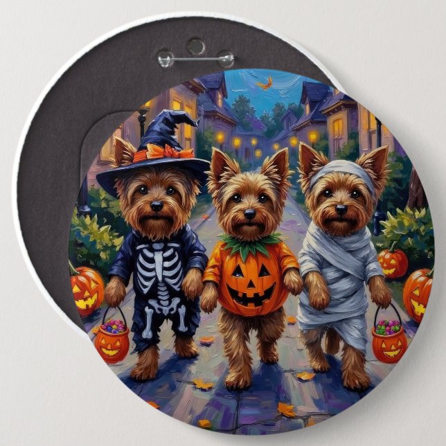 Yorkshire Terrier Dogs in Halloween Costumes Button (Vorne & Hinten)