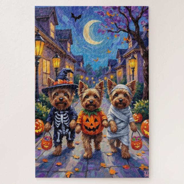Yorkshire Terrier Dogs in Halloween Costumes Puzzle (Vertikal)