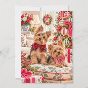 Yorkshire Terrier Duo Flache Weihnachtskarte Karte