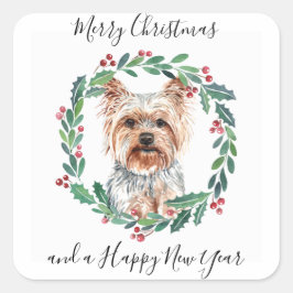 Yorkshire Terrier Elegant Dog Frohe Weihnachten Quadratischer Aufkleber