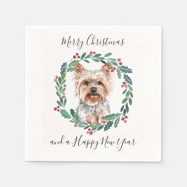 Yorkshire Terrier Elegant Dog Frohe Weihnachten Serviette (Vorderseite)