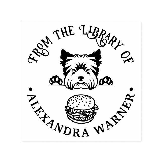 Yorkshire Terrier Eying Burger Library Name Permastempel (Design)