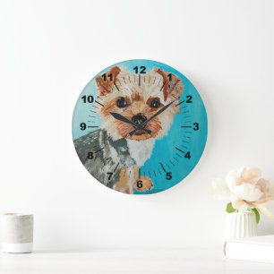 Yorkshire-Terrier-Gemälde von Alfred Fox Große Wanduhr