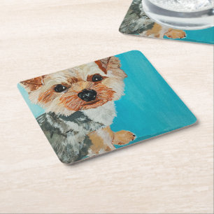Yorkshire-Terrier-Gemälde von Alfred Fox Rechteckiger Pappuntersetzer