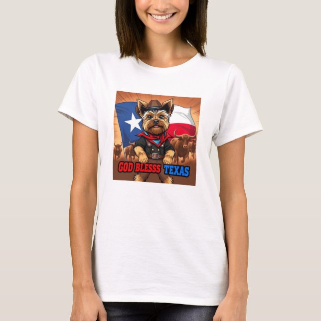Yorkshire Terrier Gott segne Texas T-Shirt (Vorderseite)