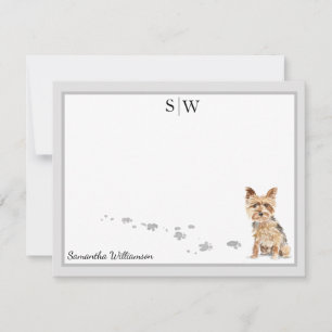 Yorkshire Terrier Gray Border Monogram personalisi Mitteilungskarte