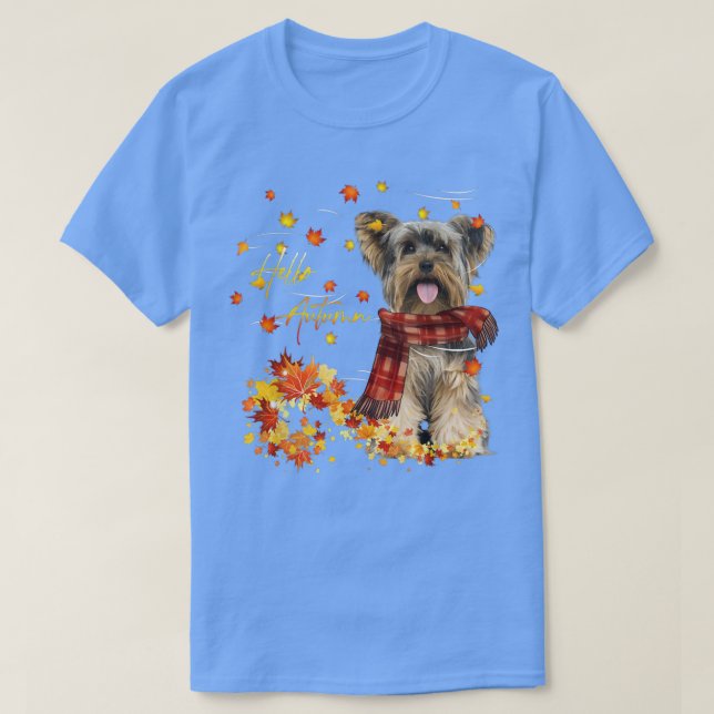Yorkshire Terrier Hallo Herbst für Hund Lover Dank T-Shirt (Design vorne)