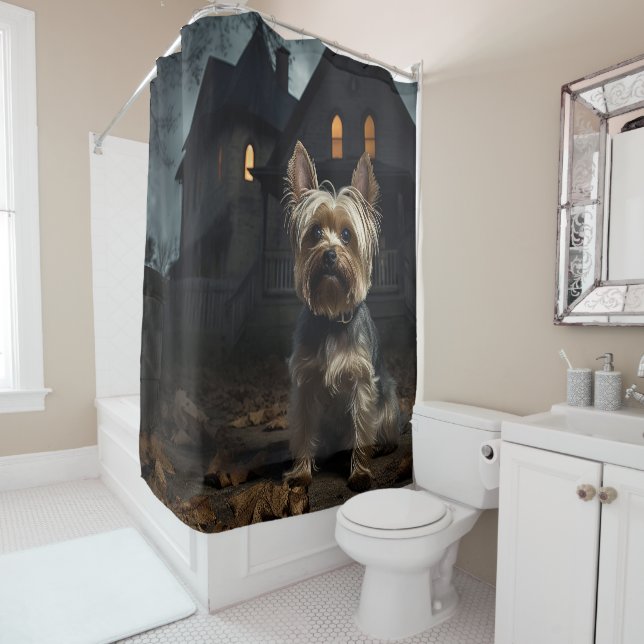 Yorkshire Terrier Halloween Beängstigend Duschvorhang (Beispiel)
