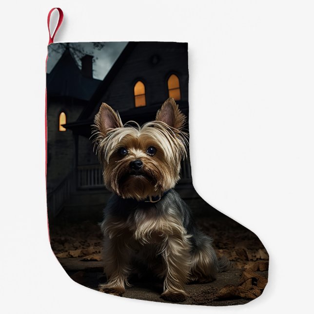 Yorkshire Terrier Halloween Beängstigend Kleiner Weihnachtsstrumpf (Vorderseite)