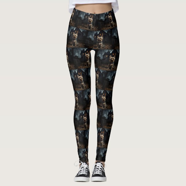 Yorkshire Terrier Halloween Beängstigend Leggings (Vorderseite)