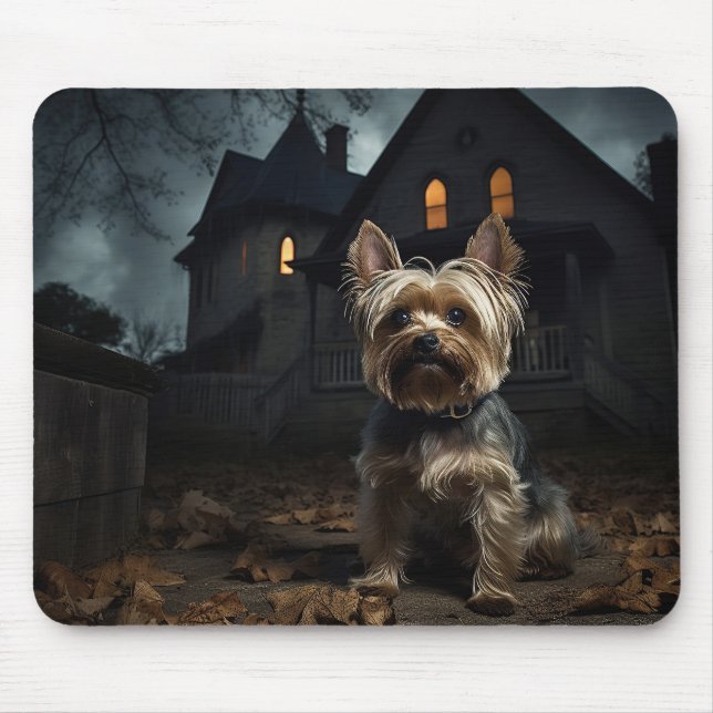 Yorkshire Terrier Halloween Beängstigend Mousepad (Vorne)