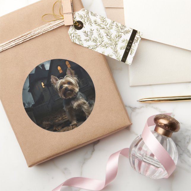 Yorkshire Terrier Halloween Beängstigend Runder Aufkleber (Schenken)